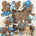 170PCS Blue Cowboy Balloons Garland Arch Kit Blue Brown Neutral Blush Confetti Cow Print Balloons for Baby Shower Western Cowboy Birthday Cowgirl Bachelor Farm Animal Theme Party Decoration Supplies