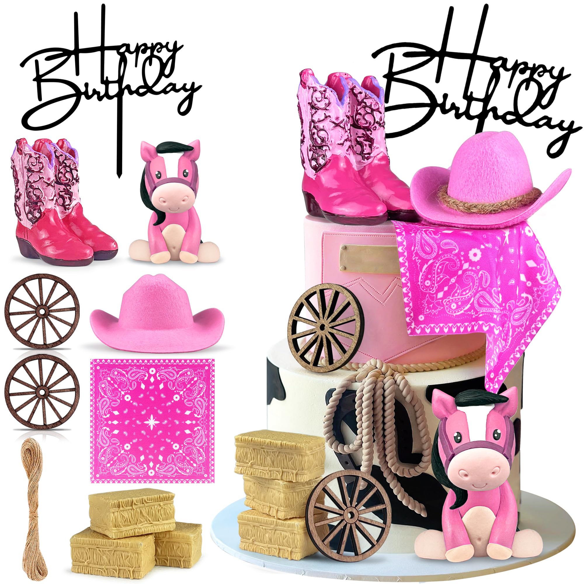 Western Cowgirl Themed Cake Toppers Set (Pink)